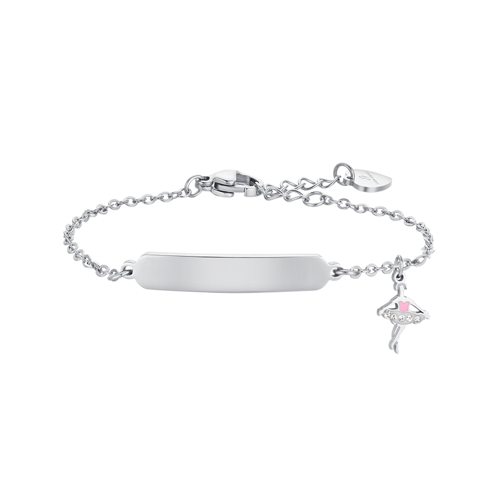 BRACCIALE BAMBINA IN ACCIAIO BALLERINA E PIASTRA