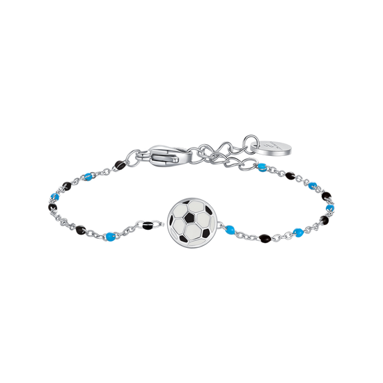 BRACCIALE IN ACCIAIO CON PALLONE E PIETRE AZZURE E NERE