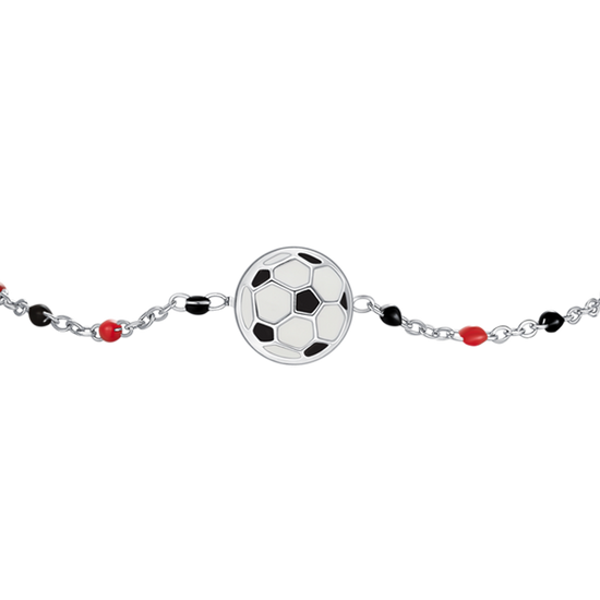 BRACCIALE IN ACCIAIO CON PALLONE E PIETRE NERE E ROSSE