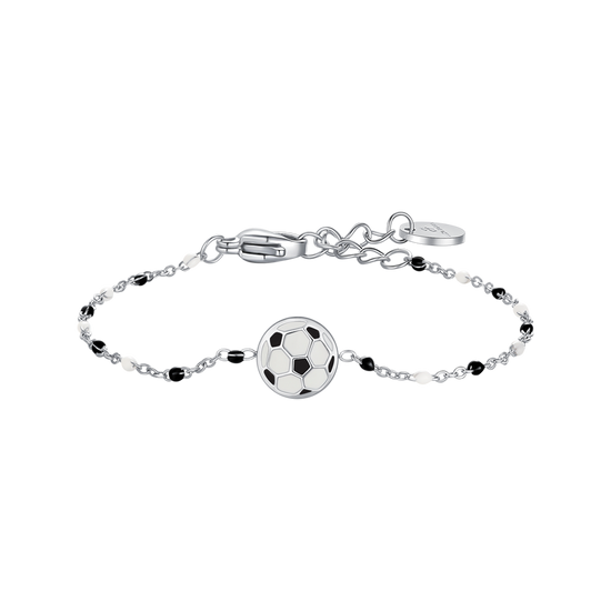 BRACCIALE IN ACCIAIO CON PALLONE E PIETRE NERE E BIANCHE