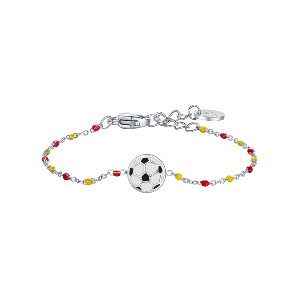 BRACCIALE IN ACCIAIO CON PALLONE E PIETRE GIALLE E ROSSE