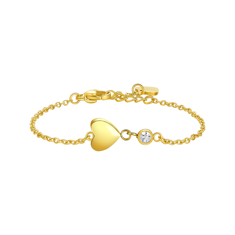 BRACCIALE IN ACCIAIO E  IP GOLD CON CUORE E CRISTALLO BIANCO