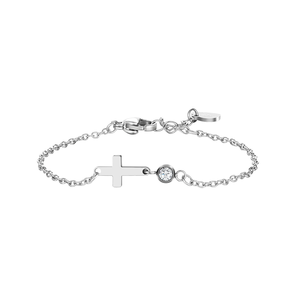 BRACCIALE IN ACCIAIO CON CROCE E CRISTALLO BIANCO