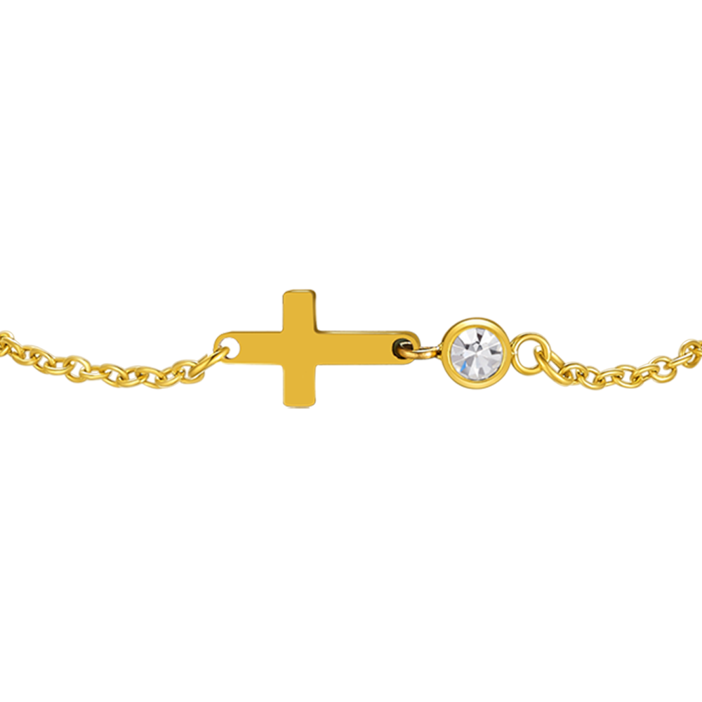 BRACCIALE IN ACCIAIO E  IP GOLD CON CROCE E CRISTALLO BIANCO