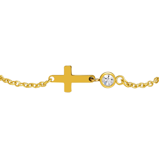 BRACCIALE IN ACCIAIO E  IP GOLD CON CROCE E CRISTALLO BIANCO