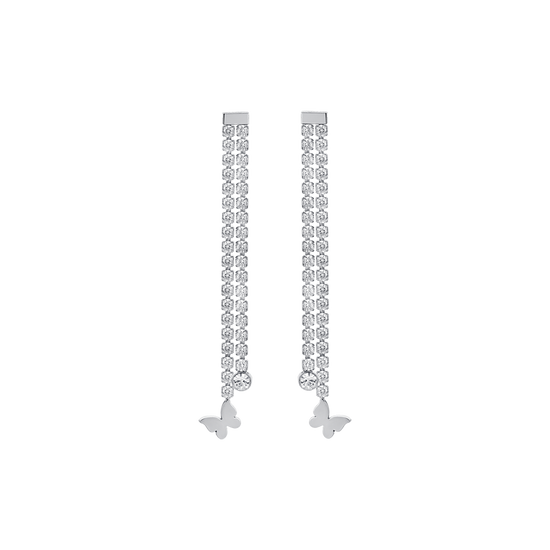 DAMEN-OHRRINGE AUS STAHL MIT WEISSEN KRISTALLEN UND SCHMETTERLINGEN