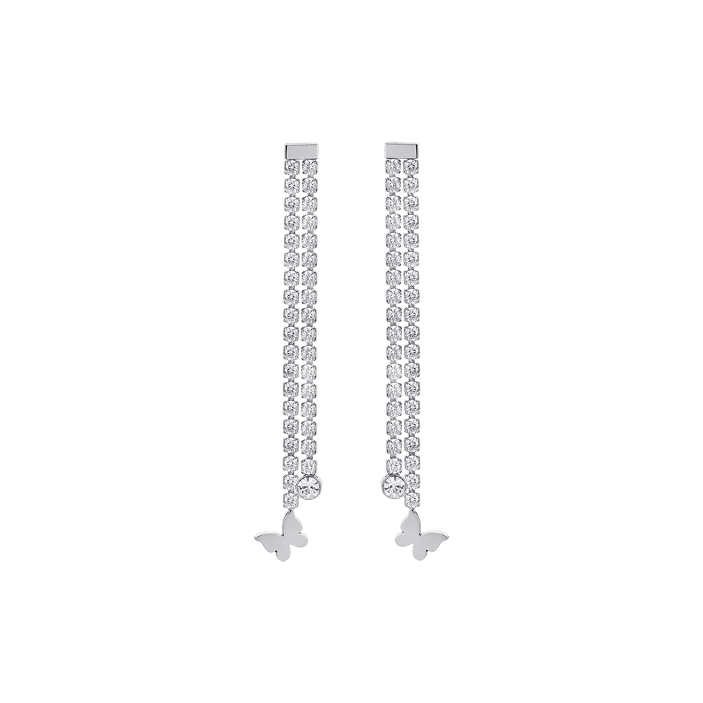 DAMEN-OHRRINGE AUS STAHL MIT WEISSEN KRISTALLEN UND SCHMETTERLINGEN