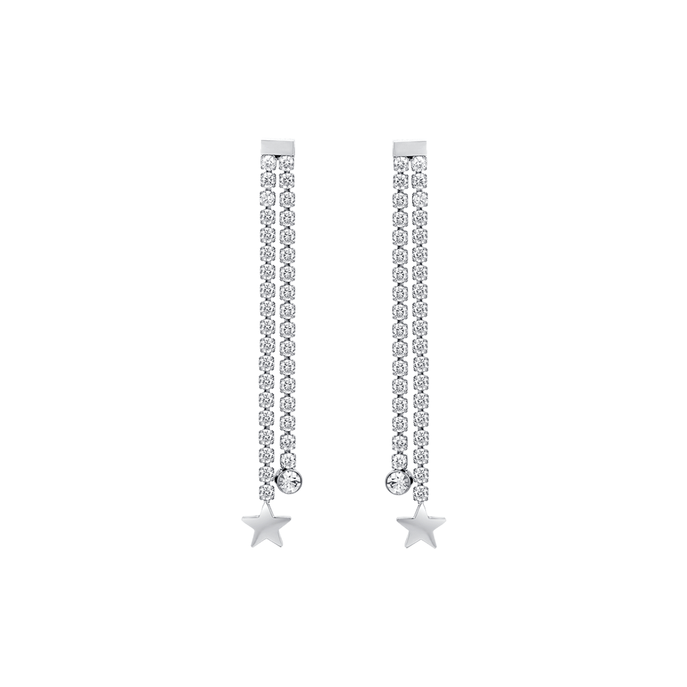 DAMEN-OHRRINGE AUS STAHL MIT WEISSEN KRISTALLEN UND STERNEN