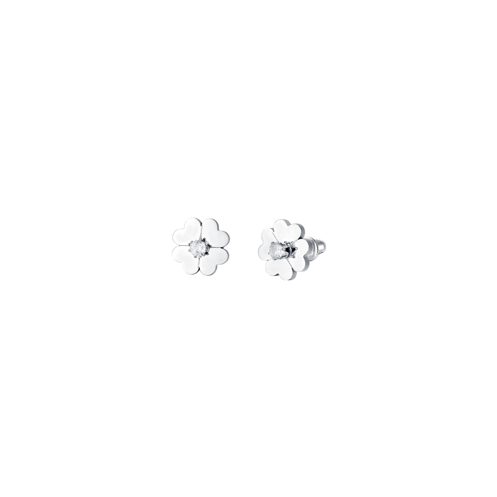 DAMEN-OHRRINGE AUS STAHL MIT VIERBLÄTTRIGEM KLEEBLATT UND ZIRKONOXID