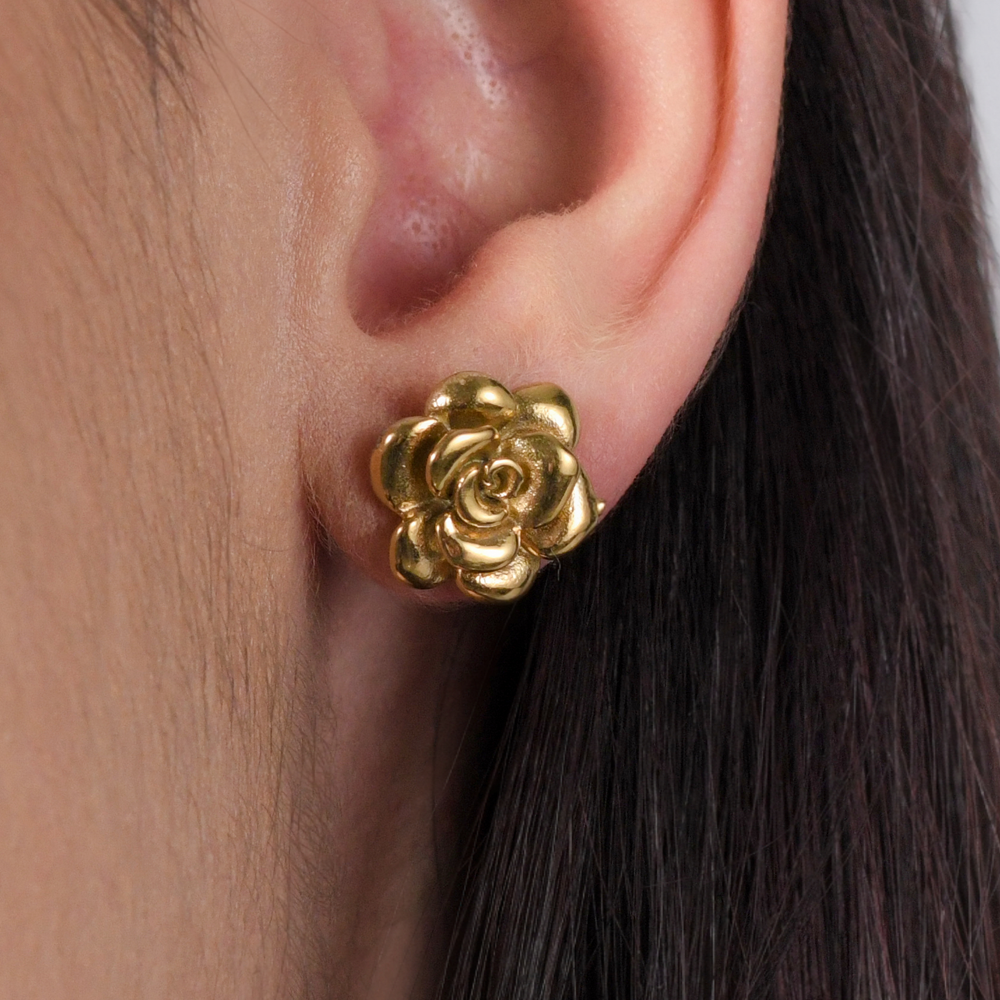 DAMEN IP GOLD STAHL OHRRINGE MIT ROSE