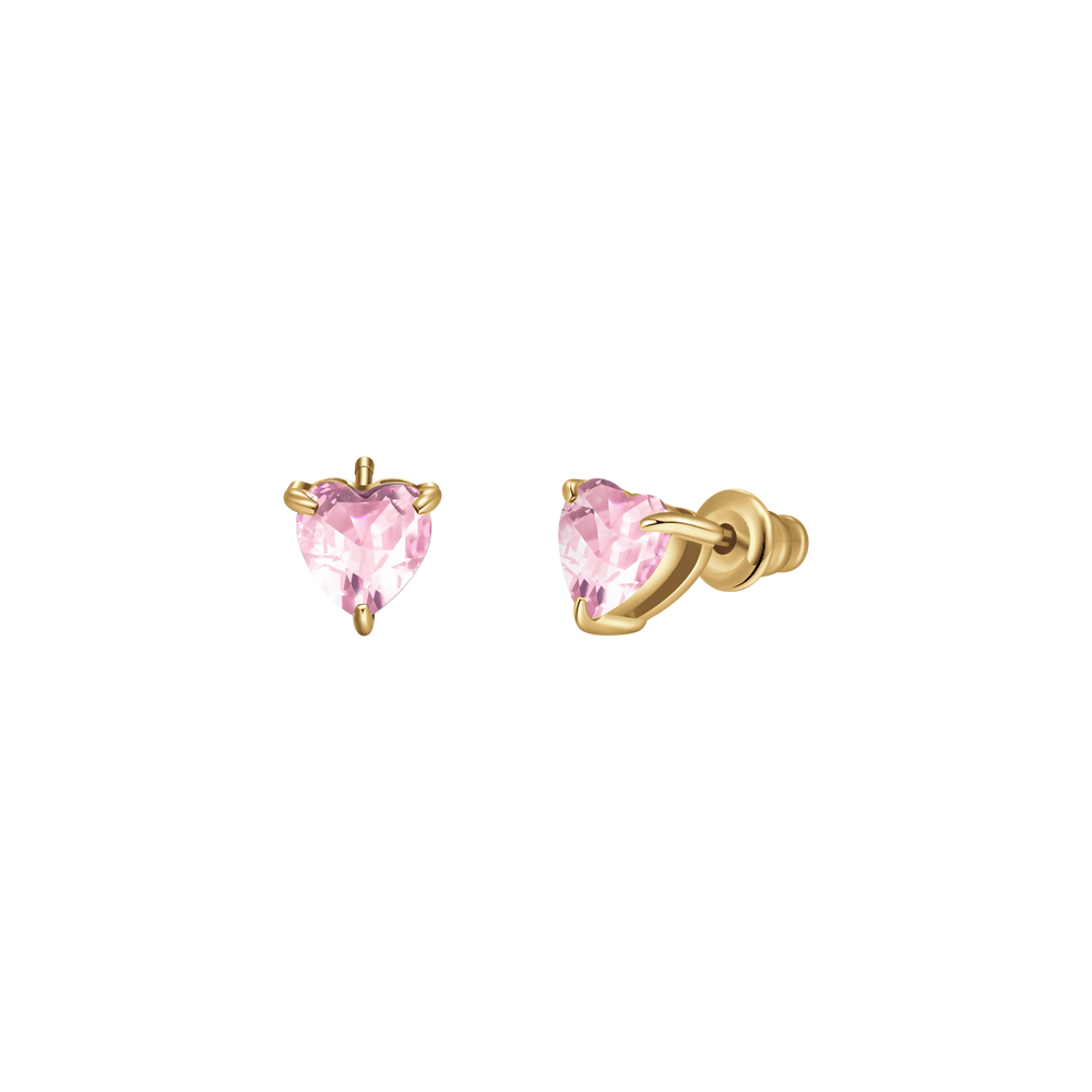 ORECCHINI DONNA IN ACCIAIO E  IP GOLD CON CUORE CRISTALLO ROSA